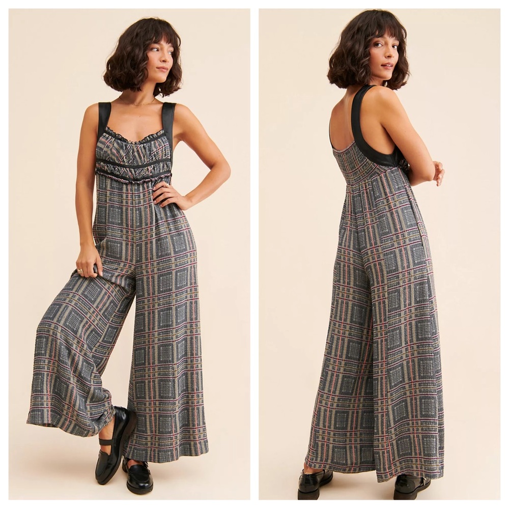 Free People Marley Plaid Jumpsuit S NWT